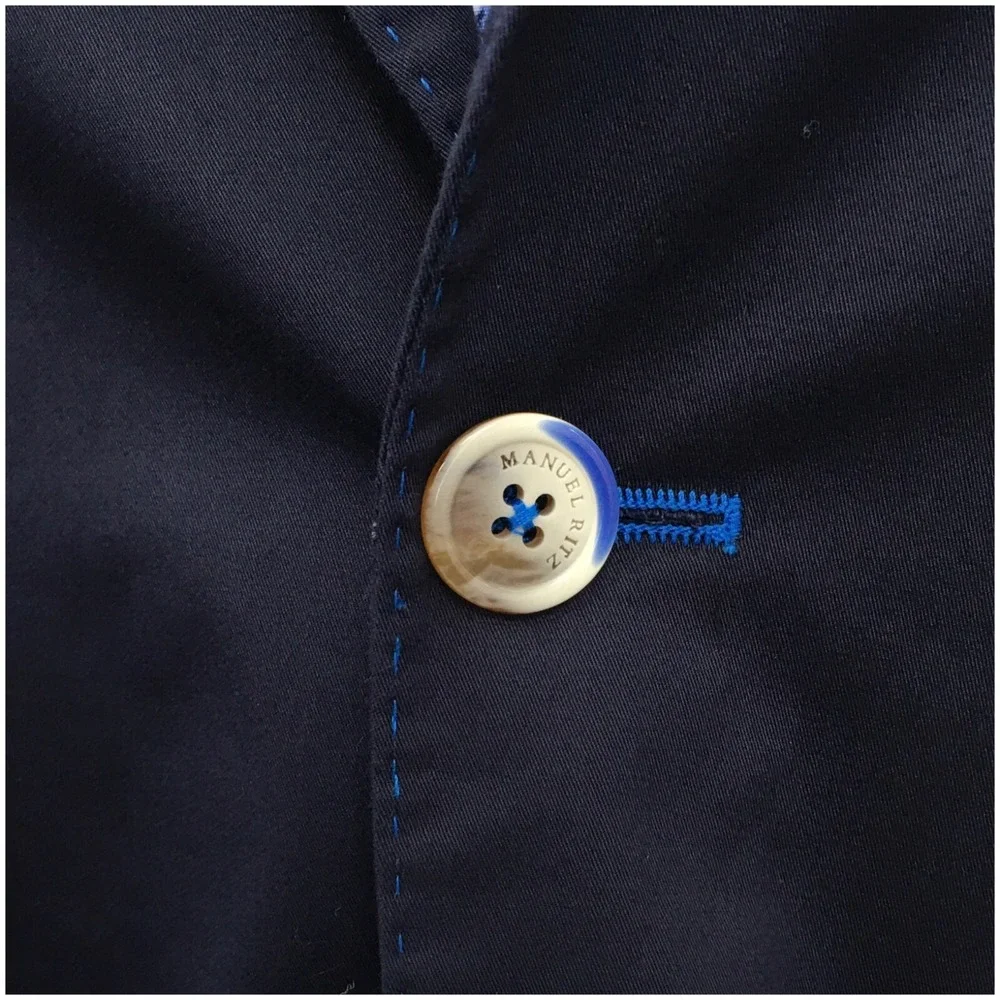 MANUEL RITZ Mens‎ Navy Blazer Sport Coat Casual Size 38R Two Button Cotton Suit - Picture 3 of 12